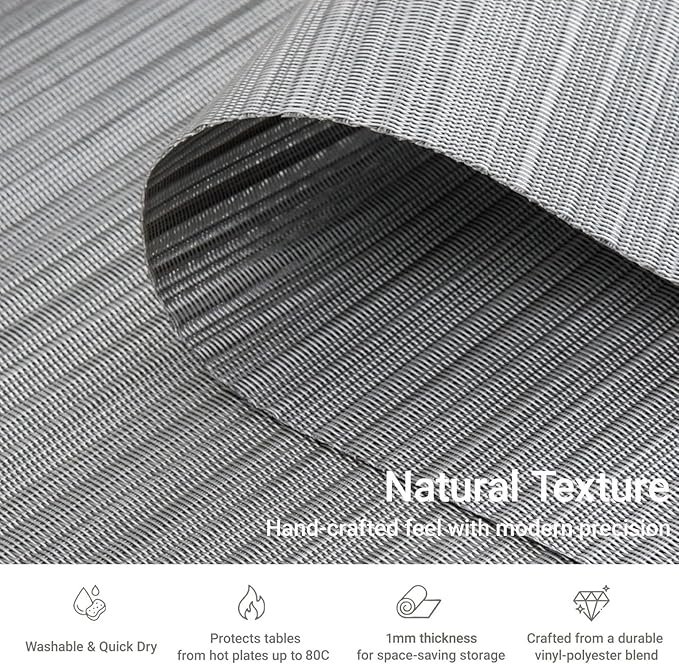 AHHFSMEI Placemats Set of 6 Woven Vinyl Non-Slip Heat Resistant Stain Resistant Easy Clean Place mats for Dining Table(Grey)