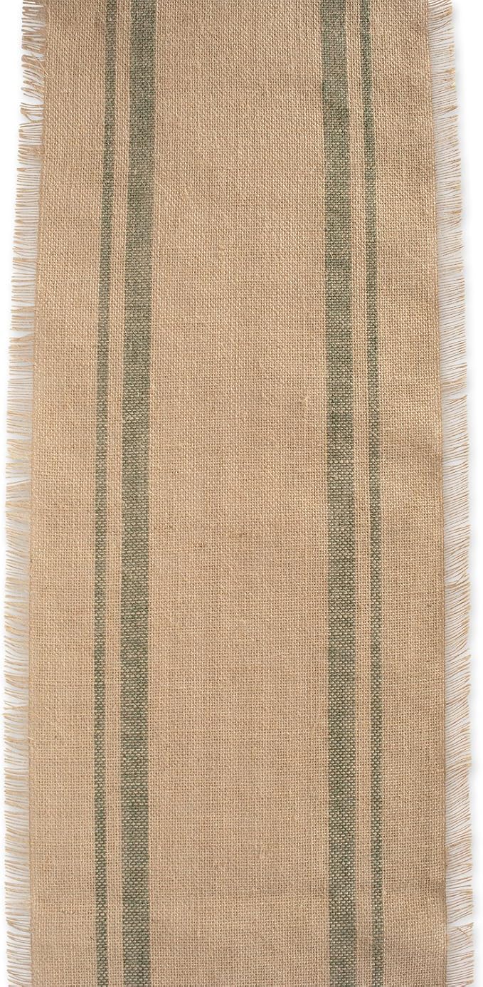 DII Jute Burlap Collection Kitchen Tabletop, Table Runner, 14x72, Double Border Artichoke