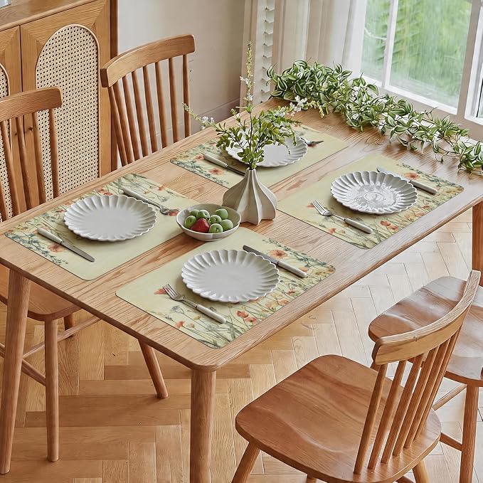 Vinyl Placemats Set of 8-12x17 Inch - Heat Resistant Washable Place Mats Waterproof Non-Slip Wipeable Table Mats for Dining Table Decor, Indoor/Outdoor Plastic Mat