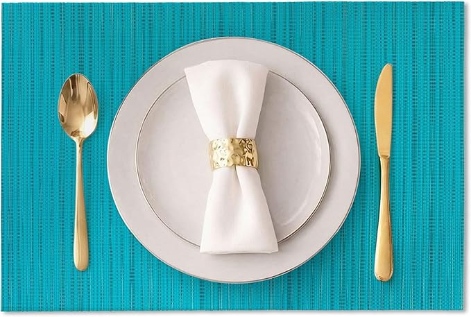 AHHFSMEI Placemats Set of 6 Woven Vinyl Non-Slip Heat Resistant Stain Resistant Easy Clean Place mats for Dining Table(Turquoise)