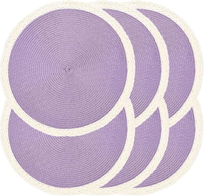 Noctiflorous Braided Round Placemats Set of 6, 15 Inch Woven Table Mats, Non-Slip Washable Place Mats for Kitchen Dining Table Decor (Mint Purple, 6)