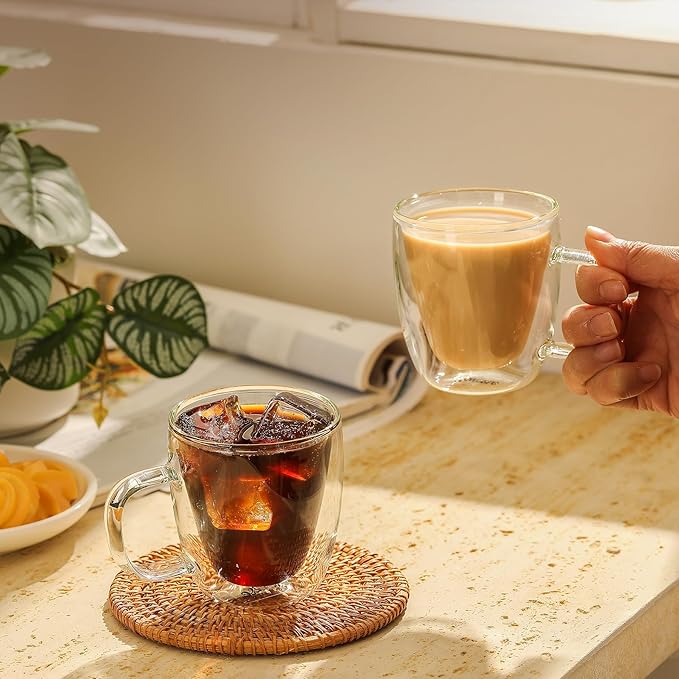 Sweese 5oz Double Wall Glass Espresso Cups Set of 2, Espresso Shot Cups Perfect for Cappuccino, Latte, Tea