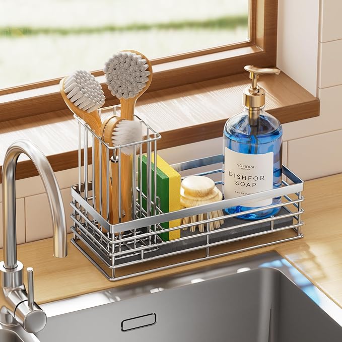 Yofidra Sink Caddy With Stone Drying Tray, Silver, M