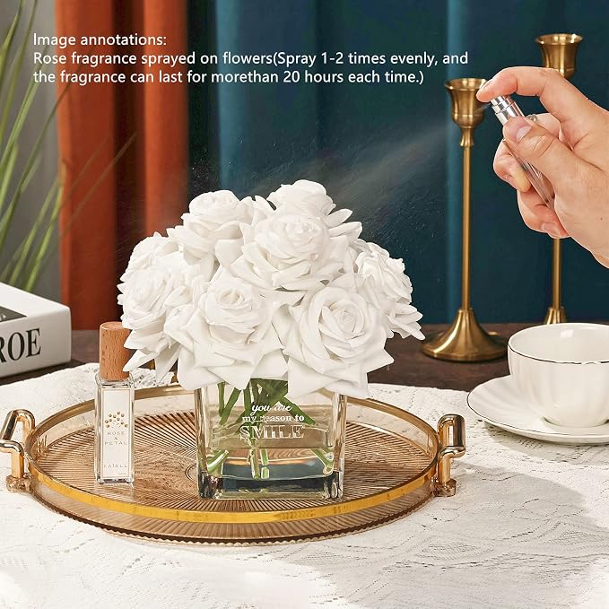 Faux Flowers in Vase - Table Centerpieces for Dining Room, Bathroom, Living Room Decor, Gift for Christmas, Birthdays, and New Year