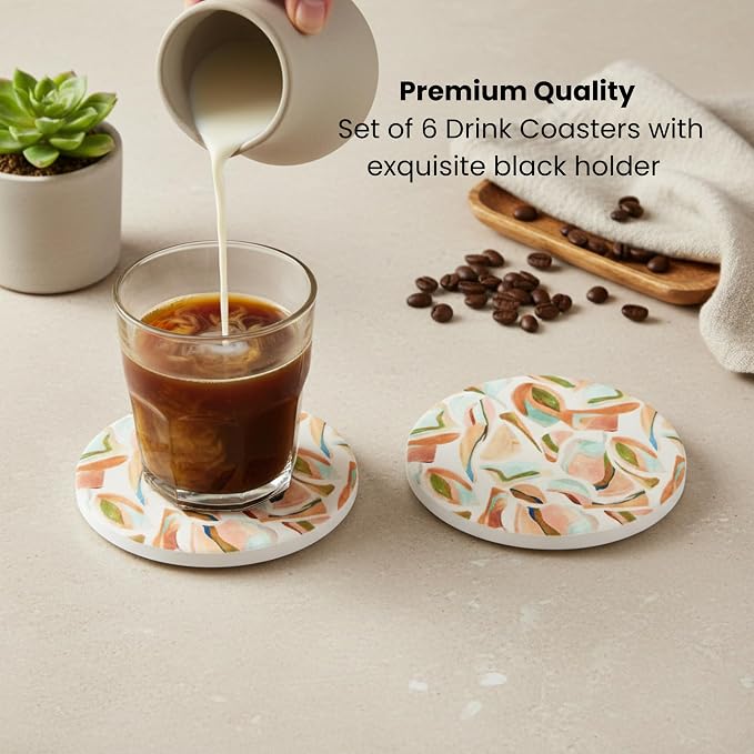 Colorful Ceramic Marble Coasters Set of 6, Cute Moisture Absorbing Coaster, Coffee Table Decor, Stone Absorbent Drink Coasters