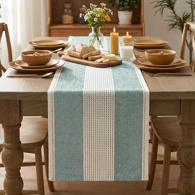 Artoid Mode Forest Green Farmhouse Rustic Table Runner, Seasonal Macrame Fabric Kitchen Dining Holiday Wedding Table Decor for Home Party 13x108 Inch