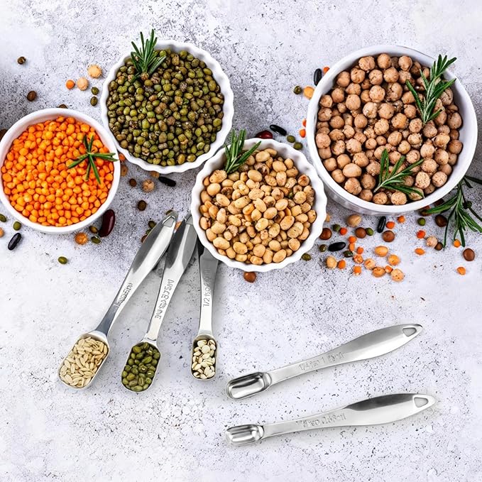 8 Pcs Stainless Steel Measuring Spoon Set, Square Measuring Spoons with Leveler Scraper, Engraved Teaspoon Tablespoon Measurements, Deep Jar Design, Kitchen Baking Cooking Tool