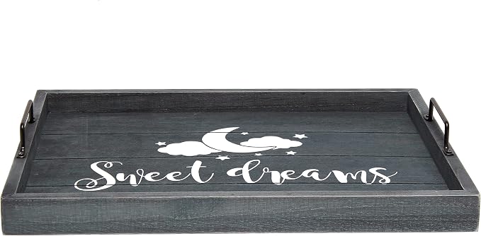 Elegant Designs HG2000-MBS Decorative Wood Serving Tray w/Handles, 15.50'' x 12'', Midnight Blue Wash ''Sweet Dreams''