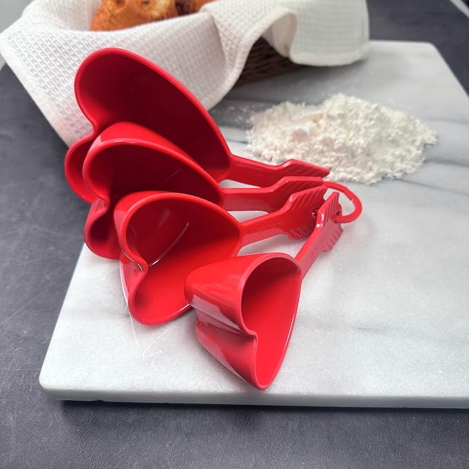 UP 4-Piece Heart Melamine Measuring Cups Set, Professional Nesting Baking and Cooking Tools for Liquid and Dry Ingredients, Red