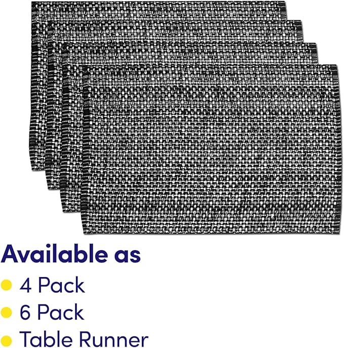 Sweet Home Collection 100% Cotton Placemats for Dining Room Rectangle Two Tone Woven Fabric 13" x 19" Soft Durable Table Mat Set, Set of 4, Black