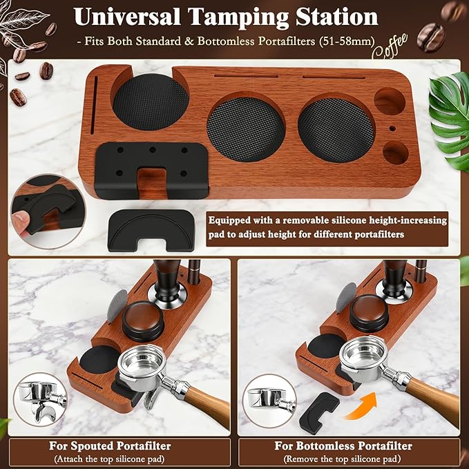 8 PCS Espresso Accessories Kit, 58mm Espresso Tamper Kit Coffee Tamper Set with Coffee Distributor, Espresso Tamping Station, Espresso WDT Stirrer,Dosing Funnel, Fits Breville 58 mm Portafilter