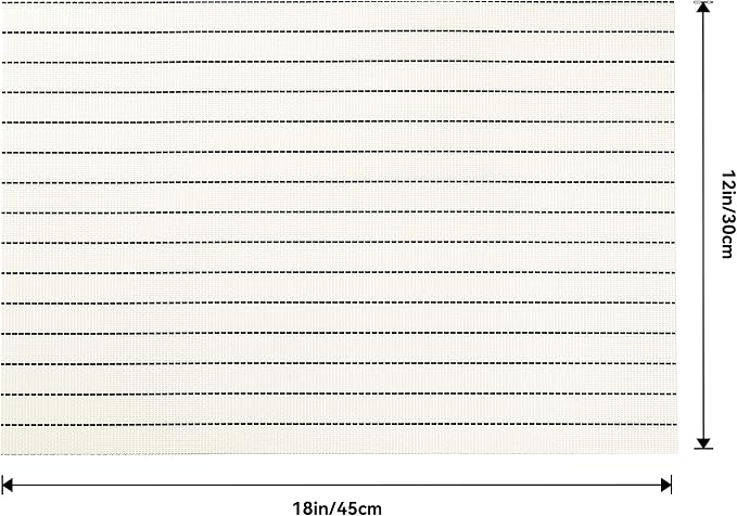 Leetaltree White with Black Stripes Placemats Set of 6 - Heat Resistant Non-Slip Place mats for Dining Table, Washable Durable PVC Vinyl Woven Table Mats（White Stripes, 6）