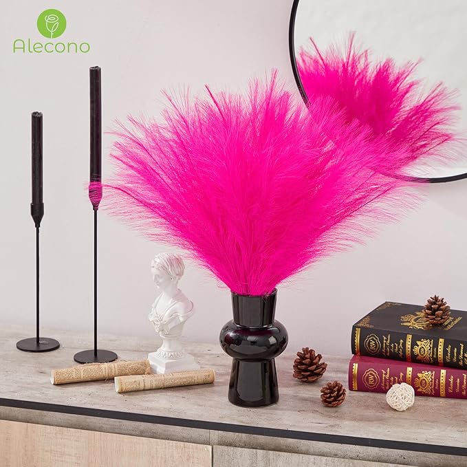 Alecono Hot Pink Pampas Grass 17in 𝟯𝟬𝙋𝙘𝙨, Artificial Faux Fluffy Pampas Grass Decor for Home Wedding Centerpieces Party
