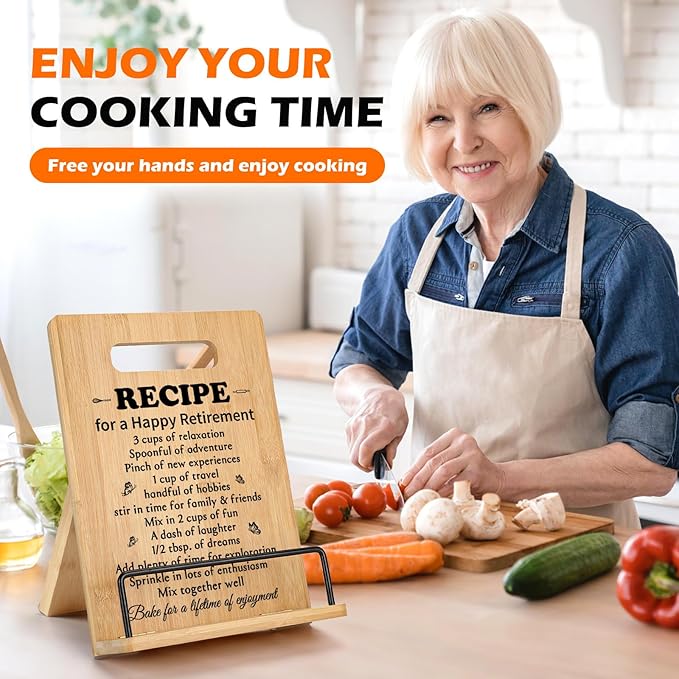 Retirement Gifts for Woman Cookbook Stand, Best Retiremen Gifts for Woman 2026, Happy Retirement Gifts for Women Men Mom Teacher Nurse Coworkers Retirees, Funny Retired Gifts Recipe Book Holder