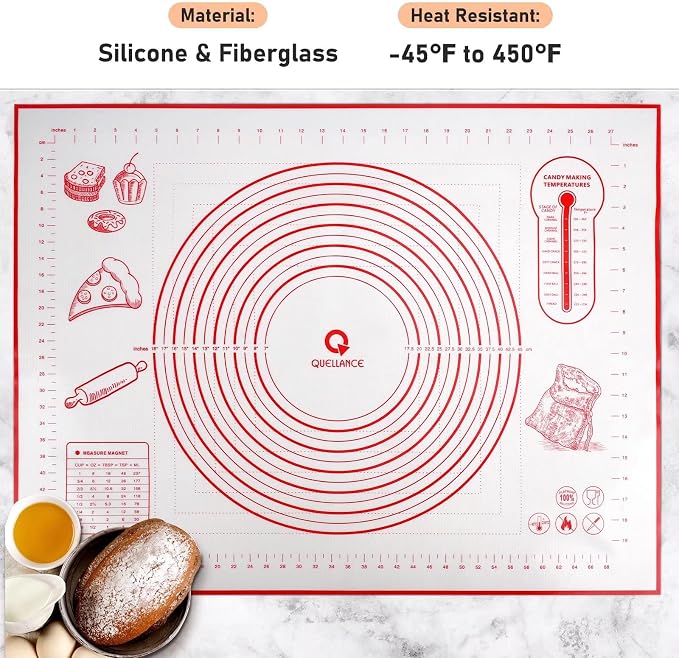 Extra Large Silicone Pastry Mat, Baking Mat with Measurement, Kitchen Counter Mat for Fondant, Rolling Dough, Pie Crust, Pizza and Cookies - Oven Liner Mat/Kneading Matts, 24" x 32", Red