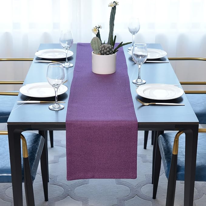 Dinning Table Runner Cloth 12 x 60 Inches Farmhouse Kitchen Coffee Burlap Table Runner Cloth for Holiday Party, Dark Purple