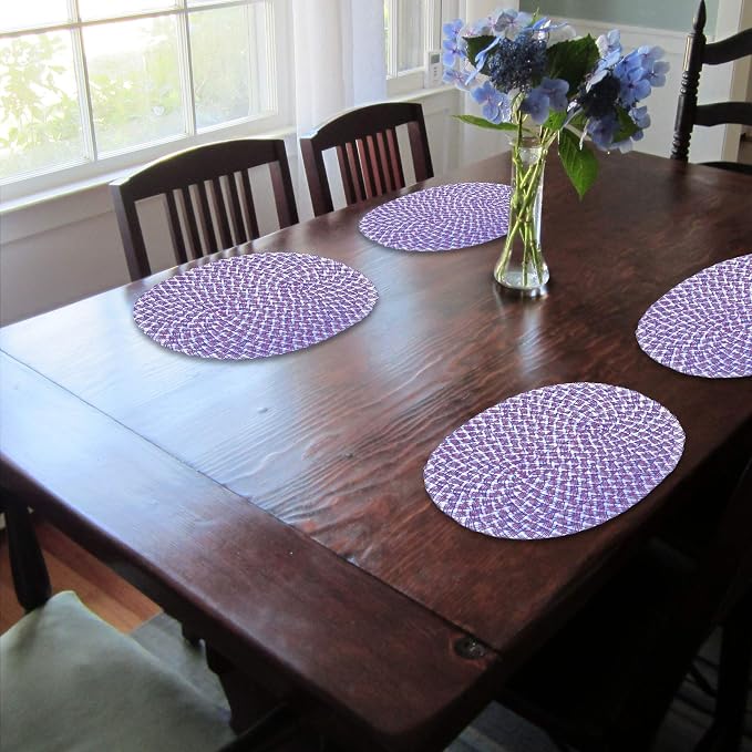 CAIT CHAPMAN HOME COLLECTION White Blue Red July 4th 12"x18"-Oval Braided Woven Polypropylene Plastic Placemats, Set of 6