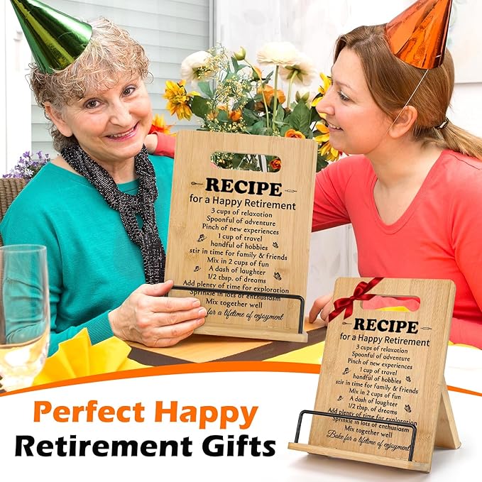 Retirement Gifts for Woman Cookbook Stand, Best Retiremen Gifts for Woman 2026, Happy Retirement Gifts for Women Men Mom Teacher Nurse Coworkers Retirees, Funny Retired Gifts Recipe Book Holder