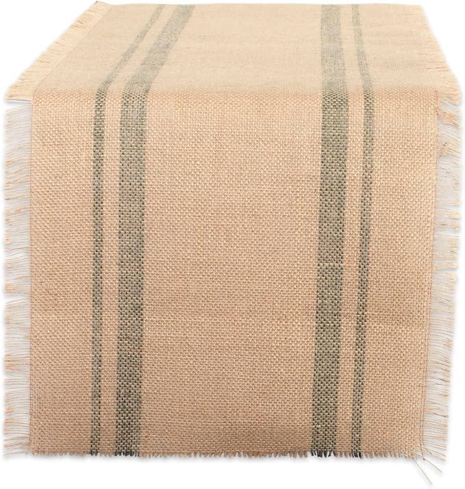 DII Jute Burlap Collection Kitchen Tabletop, Table Runner, 14x72, Double Border Artichoke