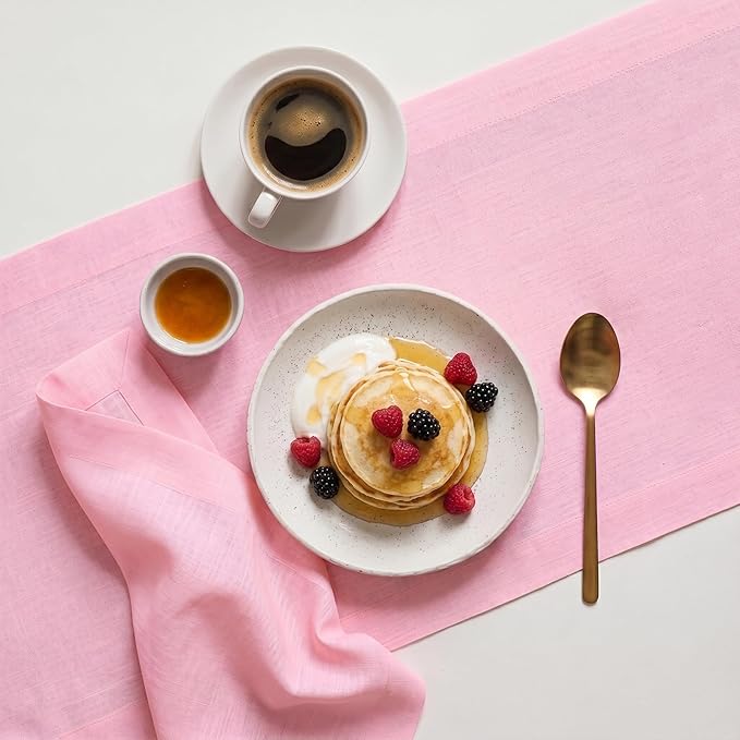 Solino Home Linen Pink Lemonade Table Runner 72 Inches Long - 100% Pure Linen 14 x 72 Inch Table Runner for Spring, Summer - Fete