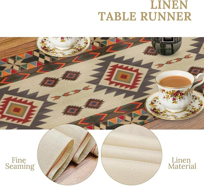 Aztec Table Runners,Southwestern Tribal American Native Ethnic Geometric Table Runners for Kitchen Dining Table Decoration for Home Party Decor 13x108 Inch