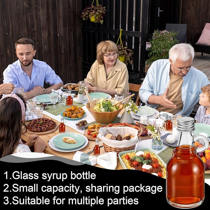 Suclain 32 Pcs 1.7oz Mini Glass Syrup Bottles Small Syrup Jars with Loop Handle and Lids Clear Glass Reusable Maple Jars Container Stout Sample Bottle for Potion Juice Milk Storage Sauce Oil