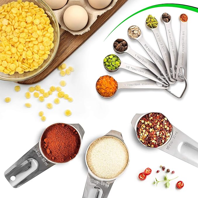 COLIBROX Stainless Steel Measuring Cups and Spoons Set of 17 Pieces - 7 Nesting Cups and 7 Stackable Spoons - Durable Professional Portable Kitchen Measuring Kit for Liquid Wet and Dry Ingredients