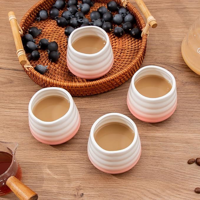 4pcs Japanese Tea Cup Set – Mini Size Cup 5OZ Ceramic Matcha Cup, Handless Espresso Cups, Cute Small Porcelain Coffee Mugs for Coffee Tea Lovers, Dishwasher & Microwave Safe (pink)