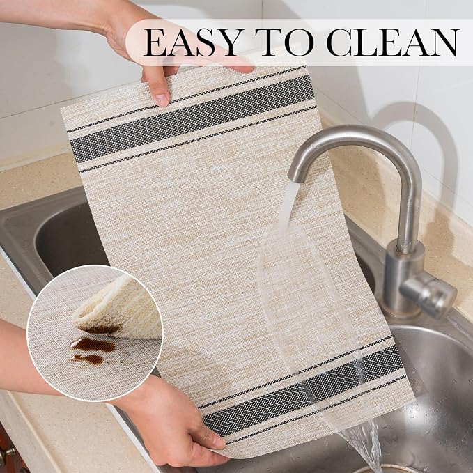 BACKTOEDEN Placemats Set of 8 Heat Resistant Washable Wipeable Placemat Woven Non-Slip Foldable Vinyl/Plastic Place Mats Indoor/Outdoor Mat Kitchen Dining Table Pad, Black Skyline