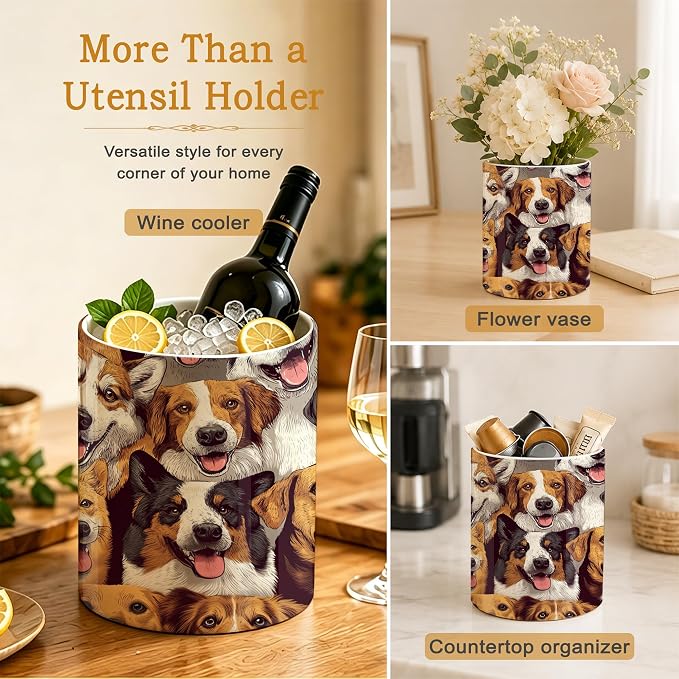 Cute Dog Utensil Holder for Countertop,Funny Ceramic Utensil Crock Organizer for Home Kitchen Spoons,Spatulas and Cooking Tools