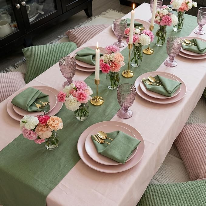 Solino Home Linen Table Runner 90 Inches Long - 100% Pure Linen Desert Green Table Runner 14 x 90 Inch - Diana Medium Weight