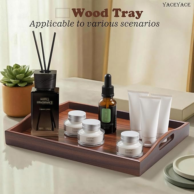 Wood Serving Tray Small, 14"x10"x2" Small Serving Tray for Ottoman Coffee Table, Wood Trays for Home Decor, Kitchen Counter, Bathroom