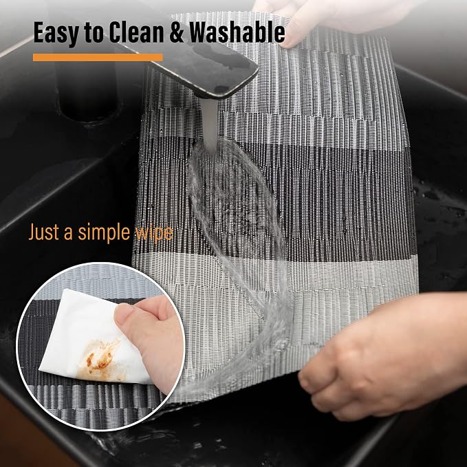 Winknowl Placemats Set of 4, Heat Resistant Non-Slip Vinyl Woven Table Mats for Dining Table, Washable Durable Elegant Place Mats for Kitchen Indoor/Outdoor Use (Black)