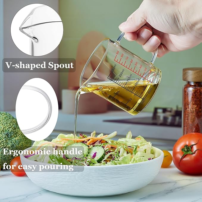 Ackers BORO3.3 Glass Measuring Cup-[Insulated handle | V-Shaped Spout]-Made of High Borosilicate Glass Measuring Cup for Kitchen or Restaurant, Easy to Read, 250 ML (8 Oz, 1 Cup)