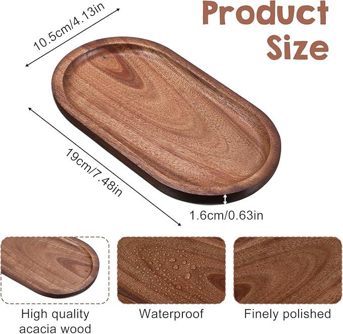 Grevosea Oval Wooden Serving Tray, Cracker Tray Small Wood Platter for Food BBQ Serve Cheese Sushi Snacks and Decor Perfect for Coffee Table Ottoman and Kitchen 7.2" x 4"