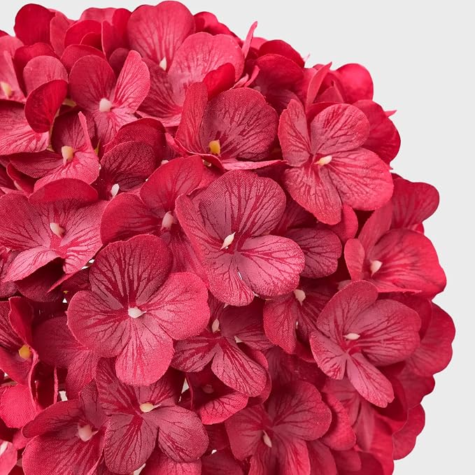 JINWOE 4PCS Silk Hydrangea Artificial Flowers, 21" Red Large Lifelike Flowers for Indoor Bouquet Table Centerpieces Floral Arrangements Home Wedding Home