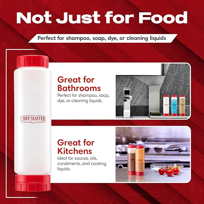Chef Master Squeeze Bottle for Sauces (16oz) - Inverted, FIFO Refillable Bottle - Condiment Squeeze Container for Liquids, Sauce, Batter & Dressing - Made for Restaurants, Diners & Food Trucks - 90290