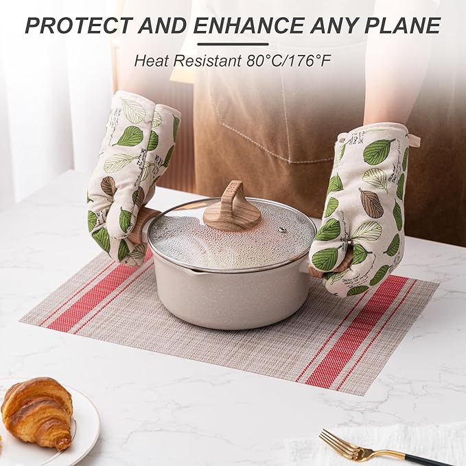 CADONO Placemats Set of 6 Washable Indoor/Outdoor Vinyl Place Mats for Dining Table Durable Non-Slip Heat Resistant PVC Weave Table Mats（Stripes-Red）