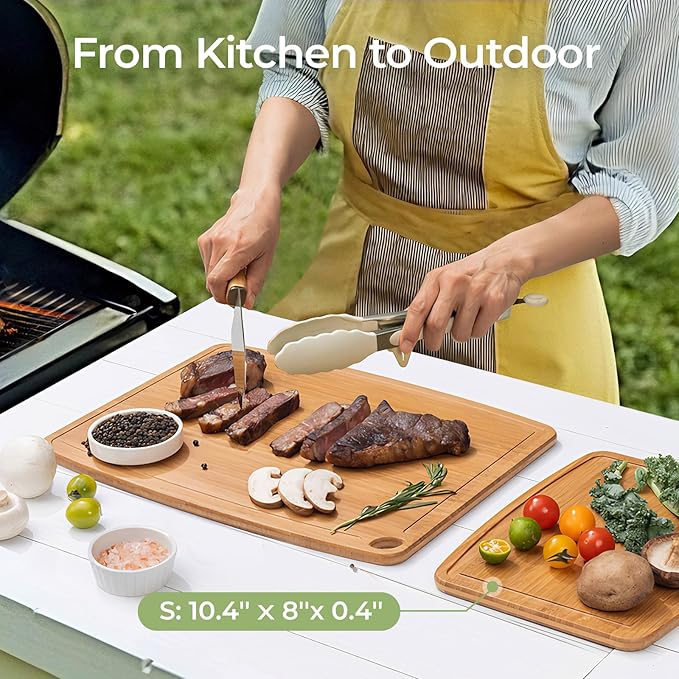 Keechee Dishwasher Safe Bamboo Cutting Boards Durable Lightweight Wood Cutting Board for Busy Kitchen, Easy Storage & Clean Wooden Chopping Boards with Juice Groove Set of 2 (M+S)