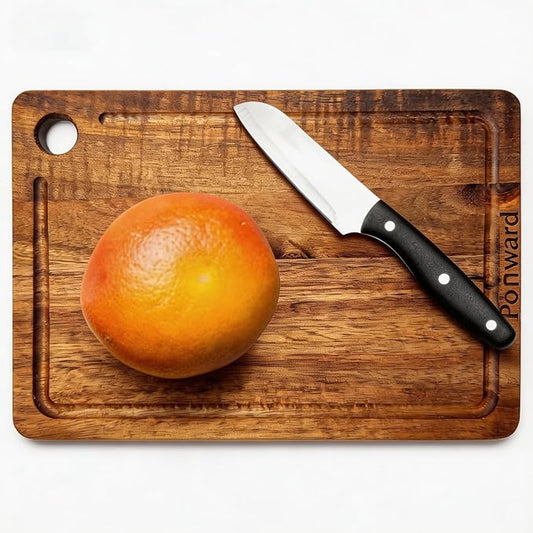 Small Acacia Wood Cutting Board for Kitchen with Juice Groove | Mini Wooden Cutting Board for Vegetables, Fruit, Bread, Meat, 10" x 7"