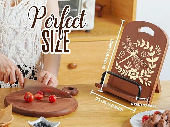 INNObeta Cookbook Stand for Kitchen Counter, Adjustable Tablet Recipe Book Holder, Perfect Gifts for Women, Mom, Grandma on Birthday, Unique Kitchen Decor, Dragonfly