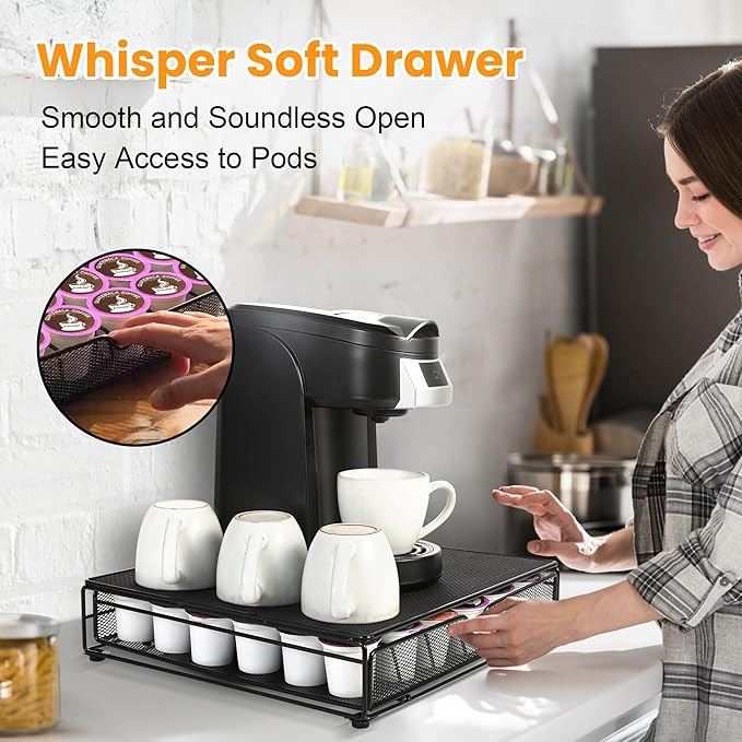 Coffee Pod Holder for Counter, Coffee Pod Stands, Coffee Pod Drawer,Storage Organizer for 36 K CUP, Compatible with KCups, Carousel with K Cup, Black