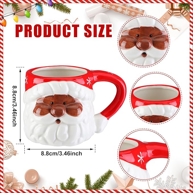 Sliner 2 Pcs 11oz Black Santa Mug Christmas African Santa Ceramic Mug Vintage African Coffee Cup Christmas Themed Design Cup Set for Coffee Tea Hot Chocolate Presents