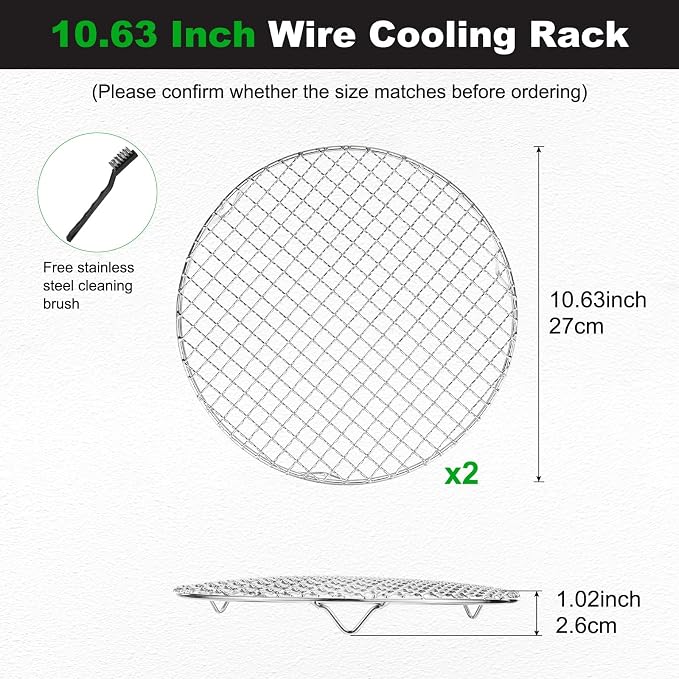 M METERXITY 2 Pack Wire Cooling Racks for Baking with Legs, Round Stainless Steel Cooling Racks for Cooking Baking Steaming BBQ, Dishwasher Safe [10.63'' x 2.6'', Free Cleaning Brush]