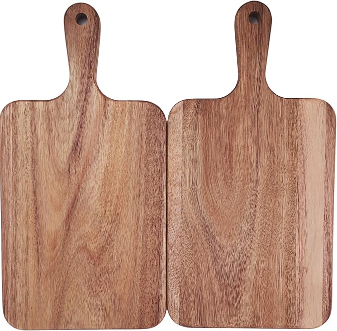 ZeQi 2PCS Small Acacia Wood Cutting Board with Handle 13.7''X7'', Chopping Board, Charcuterie Board, Serving Board for Cheese, Bread, Meat, Vegetables & Fruits (2 Pack Rectangular)