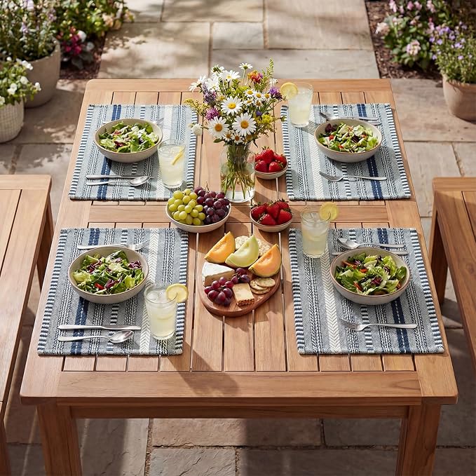 Artoid Mode Dark Blue Farmhouse Woven Braided Stripe Placemats Set of 4,12x18 Inch Seasonal Holiday Table Mats Party Kitchen Dining Decoration
