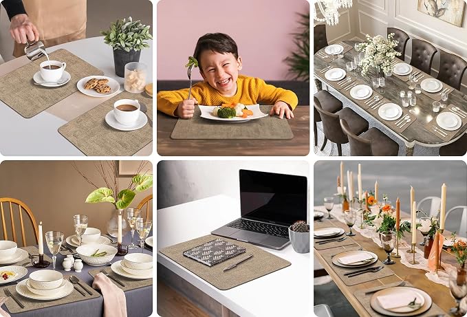 Aofmee Faux Leather Placemats Set of 6 - Waterproof - Wipeable - Washable - Heat Resistant - Anti Slip Stain Resistant Kitchen Dining Table Place Mats, Suitable for Indoor & Outdoor Use, Easy to Clean