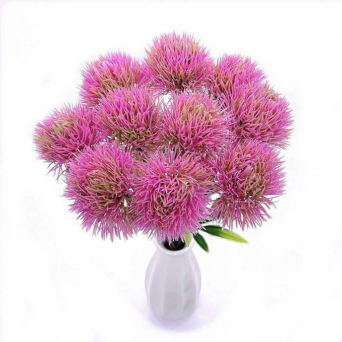 CATTREE Artificial Dandelion Flowers, Plastic Plants Shrubs Bushes Fake Grass Wedding Indoor Outdoor Home Garden Verandah Centerpieces Arrangements Party Decoration Planting Filler - Pink 10 Pcs