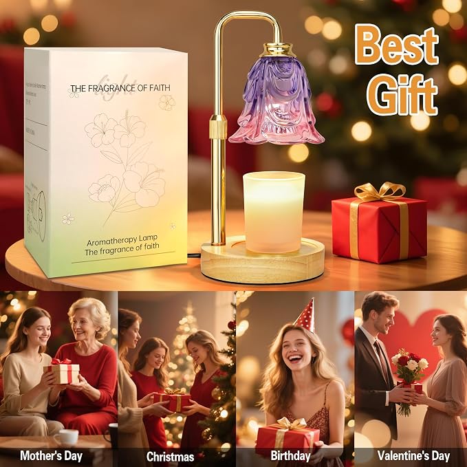 XJZJY Candle Warmer Lamp with Timer Dimmer, Adjustable Height Pink Tulip Candle Wax Warmer, Christmas Birthday Gift for Mom Women, House Warming Gifts for New Home Bedroom Decor,Gradient Pink