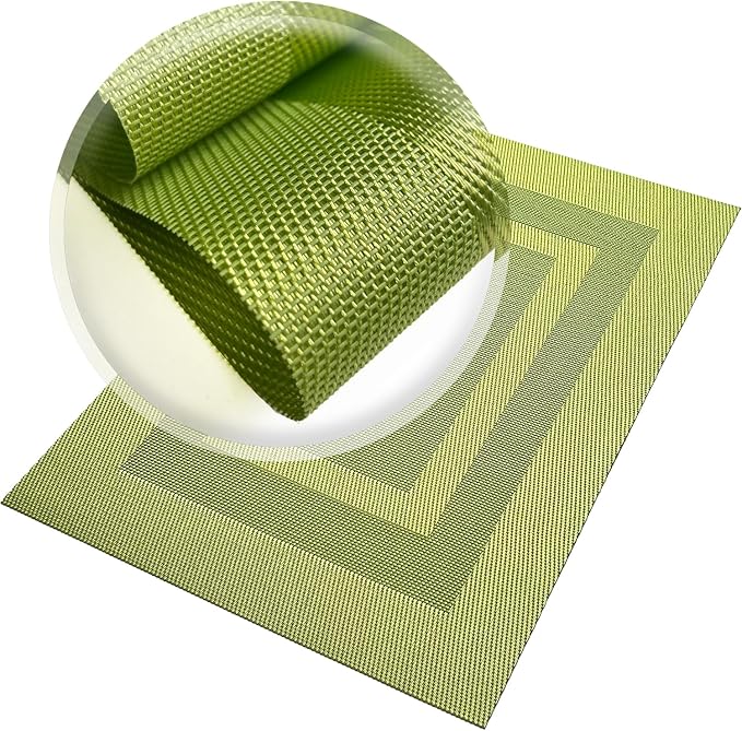 PIGCHCY Placemats Set of 8 Washable Durable Place Mats Vinyl Heat Resistant Non-Slip Table Mats Indoor Outdoor (18 x 12 inches, Lime Green)